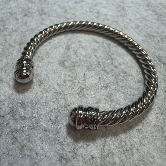 Silver-Plated Twisted Cuff Bracelet With Ornate End Caps - Picture 5 of 7